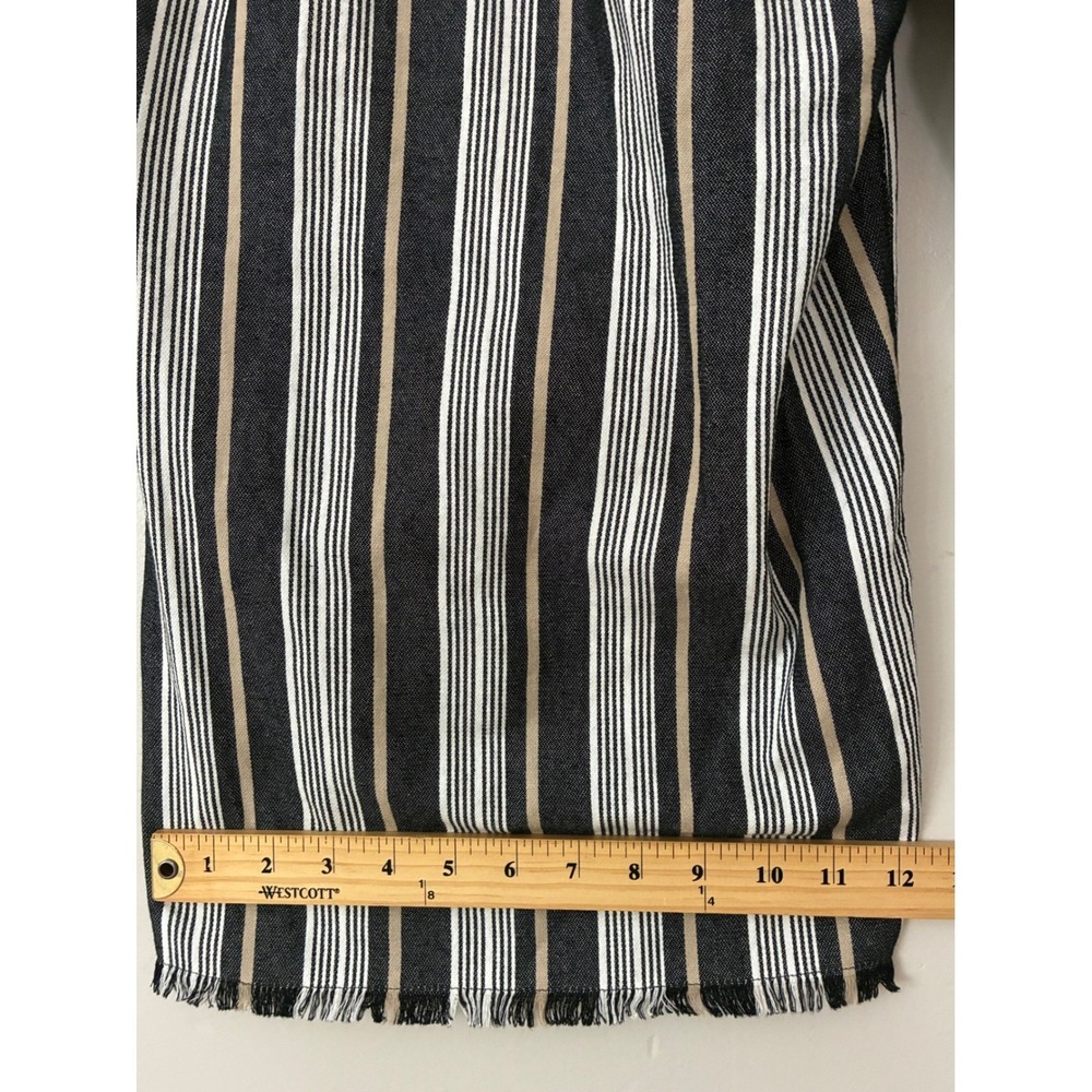 Striped Pants Women 22W Black White Tan Linen Blend Wide Leg Fringe - Picture 5 of 8